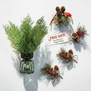 40 Pcs Artificial Pine Sprigs Faux Greenery Stems Pine Picks Plastic Christmas Decor - DIY Holiday Accessories (40, Green) + Free 4 Pine Cone Accessories Included