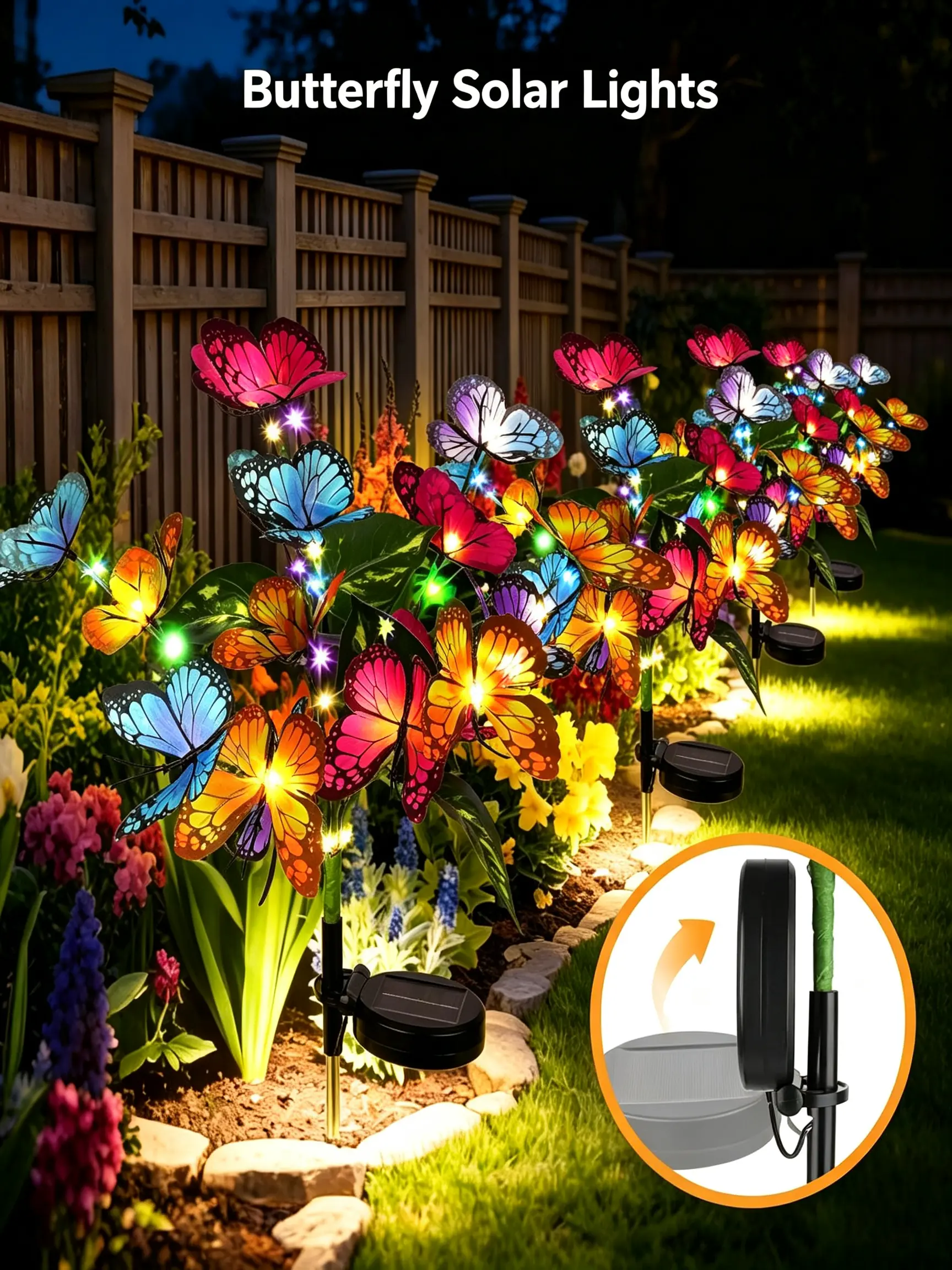Solar Butterfly Garden Lights 2-Pack, 34 Butterfly Solar Lights with Colorful Bulbs, Waterproof Outdoor Lights for Yard, Patio, Pathway & Lawn, Independence Day Gifts for Women & Moms