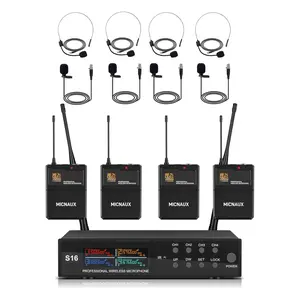 Lapel Wireless Microphone System with Headset & Lavalier Mics, Pro 4 Channel UHF Mics Set with Bodypack Transmitter & Metal Receiver, 200 Adjustable Frequency, 300ft Range for Church, Party