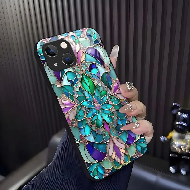 Painted Floral Protective Phone Case for iPhone 14 Plus - Vintage Bohemian Smartphone Cover, Handheld Cellphone Accessory for Device Protection, Gift for Her (975)