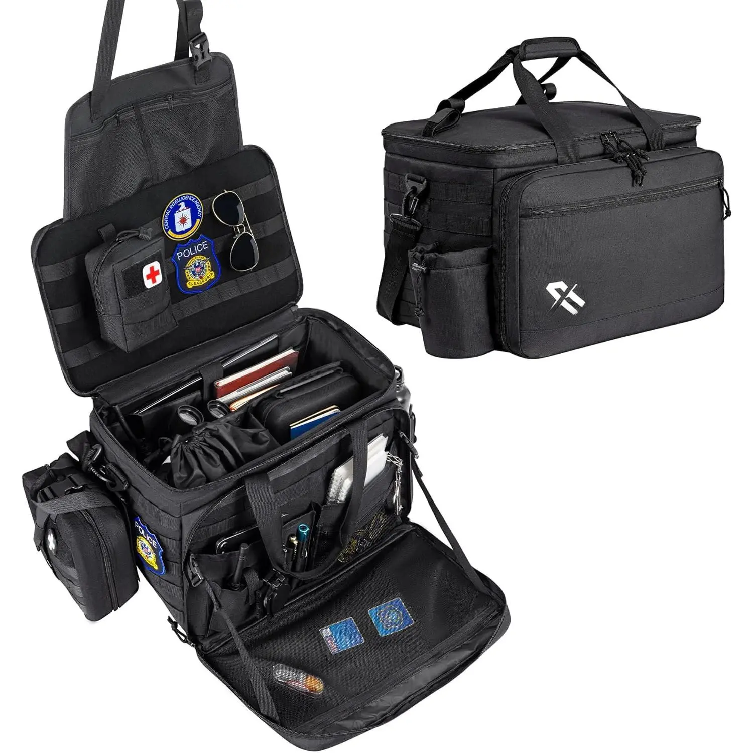Patrol Bag for Law Enforcement  Gear, Water-resistant Front Seat Organizer with Adjustable Modular Interior & MOLLE System, Heavy Duty Duty Bag for Patrol Officers , Black