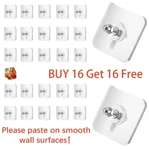 BUY 16 Get 16 Free 32-Piece No-Drill Screw Stickers, Strong Adhesive No-Nail, No Drilling Required Adhesive Wall Hooks Wall Mount Screw Hooks Picture Hangers Only for Smooth Surfaces (Not for Wallpaper/Textured Walls)
