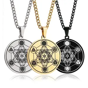 Hot Selling Stainless Steel Flower of Life Metatron Life Angel Solomon Pendant Titanium Steel Necklace Personalized Art