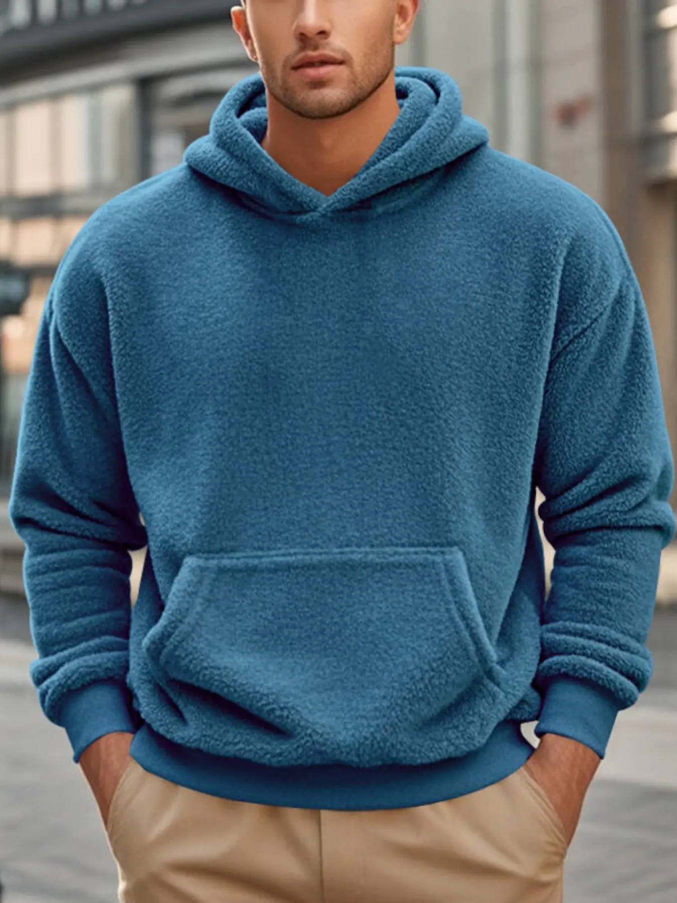 Men's Teddy Fleece Oversized Hoodie - Plush Soft Texture, Kangaroo Pocket, Relaxed Fit. Designed for All - Day Wear, Suitable for Casual Streetwear, Urban Adventures & Cozy Lounging. A Must - Have for Effortless Street - Casual Wardrobes