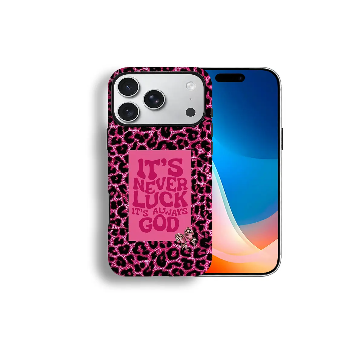 God's Grace Leopard Print Luxe Phone Case - Faith Statement Neutral Glam, Inspirational Design Compatible with iPhone 17 16 15 14 13 12 11 X Plus/Air/Pro Max/Pro, Tough Phone Case Durable Protector