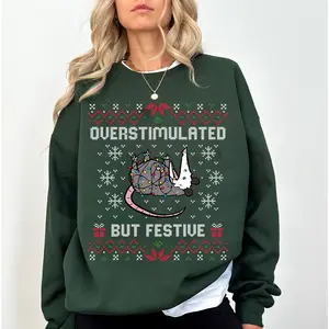 Funny Opossum Christmas Sweater – Overstimulated But Festive Ugly Holiday Sweatshirt, Cute Animal Xmas Party Outfit