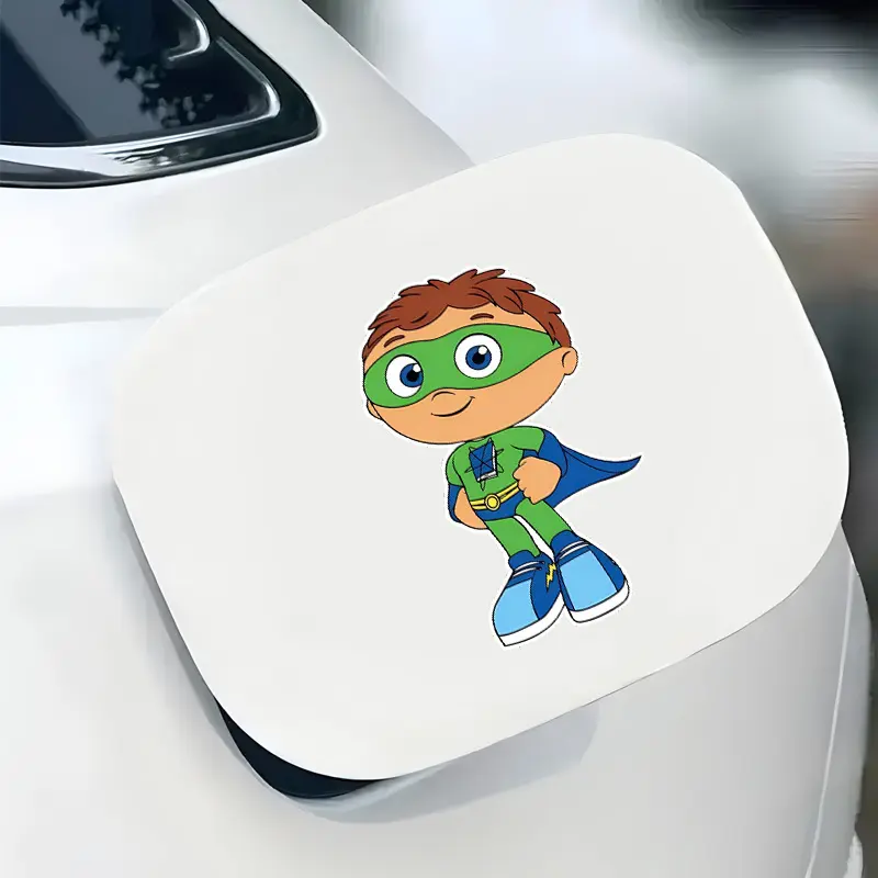 Superhero Themed Vinyl Sticker Stickers, Cartoon Characters Paired with Green Masks and Blue Sneakers - Matte Finish, Perfect for Laptops, Cars, Suitcases, Windows - Durable and Easy To Stick To Any Smooth Surface