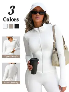 Autumn Winter Versatile Zip Yoga Jacket, High Stretch Breathable Sweat-Wicking Outdoor Running Long Sleeve Jacket, Sporty Fitted Sports Coat