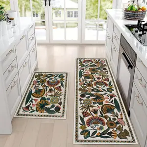 Non-slip Kitchen Mat, Kitchen Mat Set, Vintage Floral Pattern Machine Washable, Soft & Comfortable Rectangular Home Decor Rug for Kitchen Areas, for Kitchens, Living Rooms & Bedrooms for Added Safety & Comfort, Farmhouse Kitchen Rugs, Home Decorative Rug
