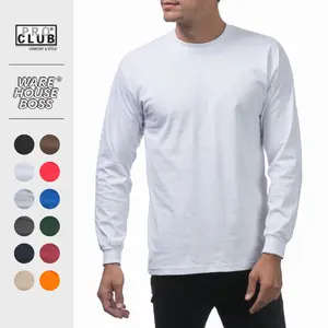 PROCLUB Men's Heavyweight Long Sleeve T Shirts PRO CLUB Plain Crew Neck T Shirt Casual Cotton Tee Basic Big and Tall Hip Hop Harem