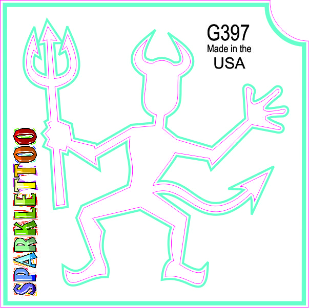 212 MAIN Ruby Red G397 Glitter Tattoo Stencil - 3-Ply Devil Pattern, Glitter Finish Effect, 1.5x2.3x2.3 in, Pack of 100, Glitter Effect