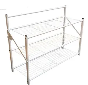 212 MAIN 27 in. Foldable 3-Tier Metal Shelf and Shoe Rack, Powder Coated White, Lightweight Home Organizer, Three Tiers