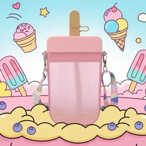 Fun Popsicle Water Bottle - colorful Design with Stylish Strap for on the go travel - Reusable Washable Tumbler Drinkware