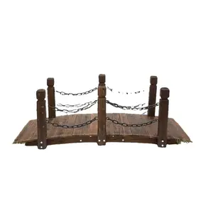 5ft Wooden Garden Bridge – Fir Wood Walkway with Metal Railings for Ponds & Landscaping Decor