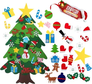 3.2 FT DIY Felt Christmas Tree Set for   Wall with 32 count Ornaments, Xmas Gifts, Door Wall Hanging Decorations