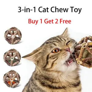 【Buy 1 Get 2 Free】Catnip Toys- Natural Silvervine Stick Catnip Ball&Bell Ball-Cat Toys for Indoor Cats- Cleaning Teeth Molar Tools Cat Chew Toy-Kitten Toys All Breeds