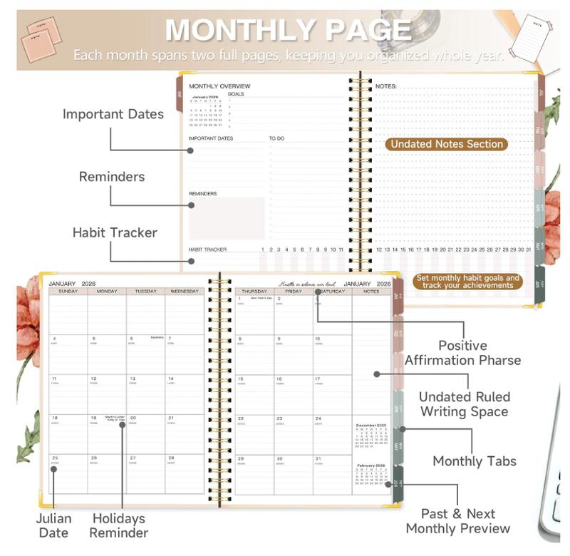 2026 Planner, Weekly & Monthly Appointment Book from Jan. 2026 - Dec. 2026, Work & Life Daily Hourly Planner with Time Slots, Agenda Organizer for Home School Office, Beige
