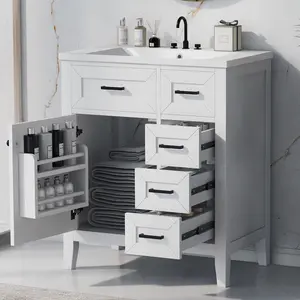 ARCH 30" Bathroom Vanity with Sink Combo, White Bathroom Cabinet with Drawers, Solid Frame and MDF Board (Old Sku:N725S999222K)