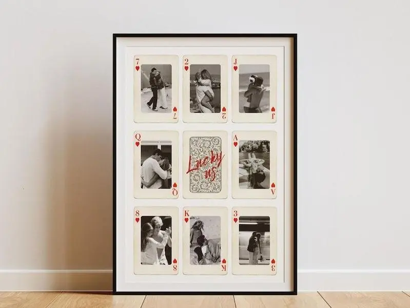 Custom Playing Cards Poster, Lucky Us Print, Personalized Prints for Him, Anniversary Gift for Boyfriend, Unframed [Note: Please attach photos after placing your order successfully]