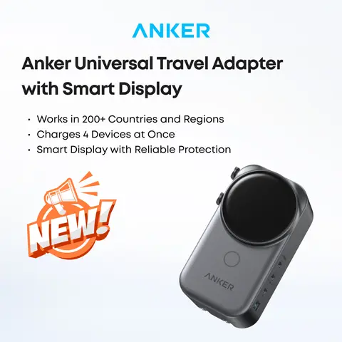 Anker 100W Compact GaN Universal Charger - No AC, 3 C Ports, 1 A Port, Nano Smart Power Allocation, for Smartphone, Cellphone, Electronic Devices, Phone Accessories, LCD Display (UK/European Plug Adapter, Travel Essential, 1 Pack)