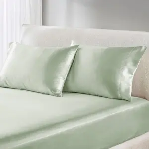 360 Stand King Size Polyester Satin Pillowcases - 2 Piece Sets, 20x40x0.13 in, Smooth, Wrinkle-Free Luxury Sage Pillowcases, Two Piece Sets