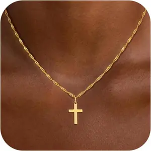 Trendy Cross Pendant for Women - Elegant 18K Golden Plated Minimalist Cross Necklace, Non-Tarnishing, Waterproof, Stylish, Adorable, Easy Small Necklaces for Easter Christian Faith Jewelry Gifts