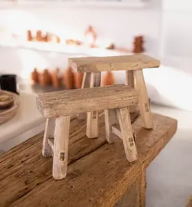 Vintage Small Wooden Stool Old Solid Elm Wood Display Riser