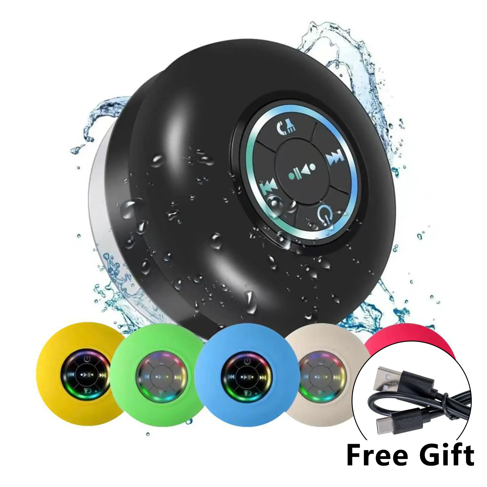 Waterproof Bluetooth Shower Speaker with RGB Light, IPX4 Portable Wireless Hands-Free Mini Speaker, Suction Cup & USB Rechargeable for Bath Beach Home - Audio, Smartphone