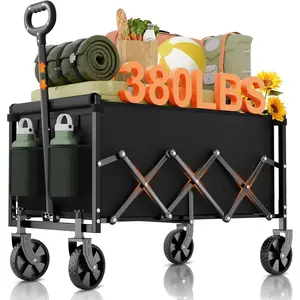 Collapsible Wagon Cart Foldable Beach Wagon with All-Terrain Wheels - Heavy Duty Grocery Cart for Shopping, Beach, Camping, Sports, Garden