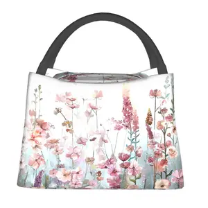 Lunch bag for men and women, reusable hand-held insulation bag, watercolor flower pattern, is an essential item for outdoor camping and daily commuting. It is made of safe and durable insulation material, with a portable and stylish design
