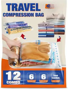 12 Compression Bags for Travel Essentials, Vacuum Packing Space Saver Bags for Cruise Accessories (12-Travel)
