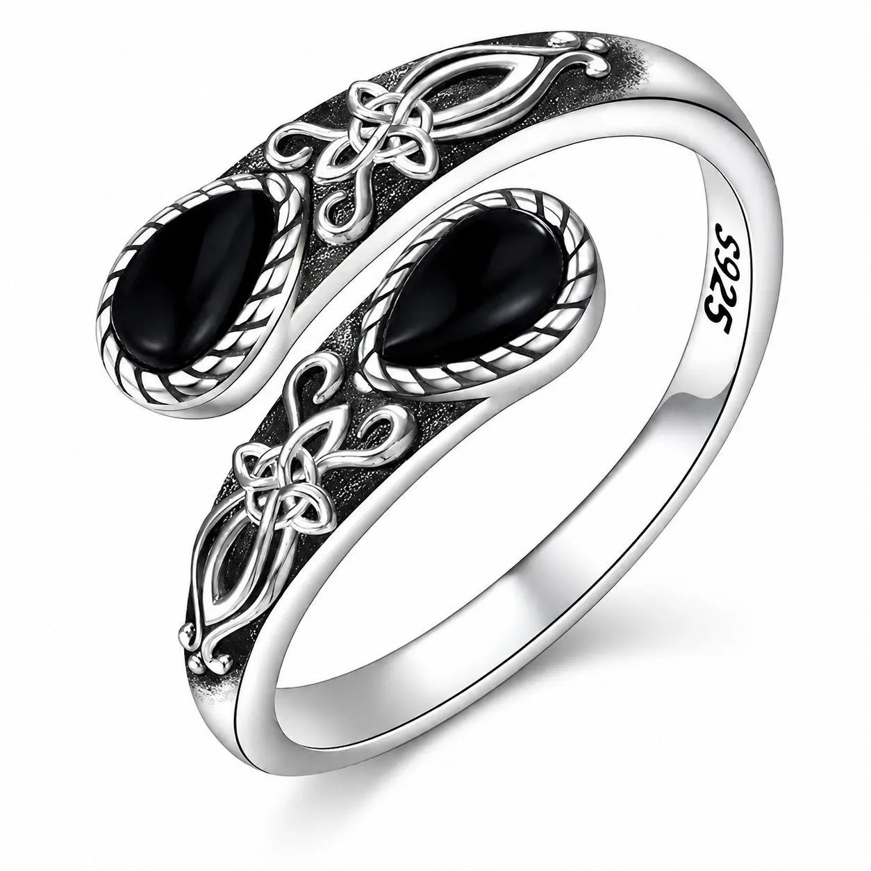 B 925 Sterling Silver Adjustable Open Band for Women, Mystic Witch Black Obsidian Ring, Gothic Magic Jewelry, Spiritual Energy Crystal Ring, Perfect Gift for Birthday, Mother's Day & Occult Lovers, Boho Wedding Engagement Ring