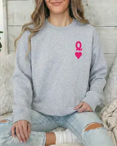 Queen of Hearts Sweatshirt Eco-friendly 100% Cotton Micro Elasticity Unisex Fashionable Casual Daily Wear with Hot Stamping Valentine's Day Gift