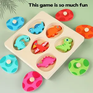 Montessori Wooden Dinosaur Guessing Game Set, Multi-Layer Grab Board, Shape Sorter, Shape Recognition, Color Matching, Hand-Eye Coordination, Kids Toy