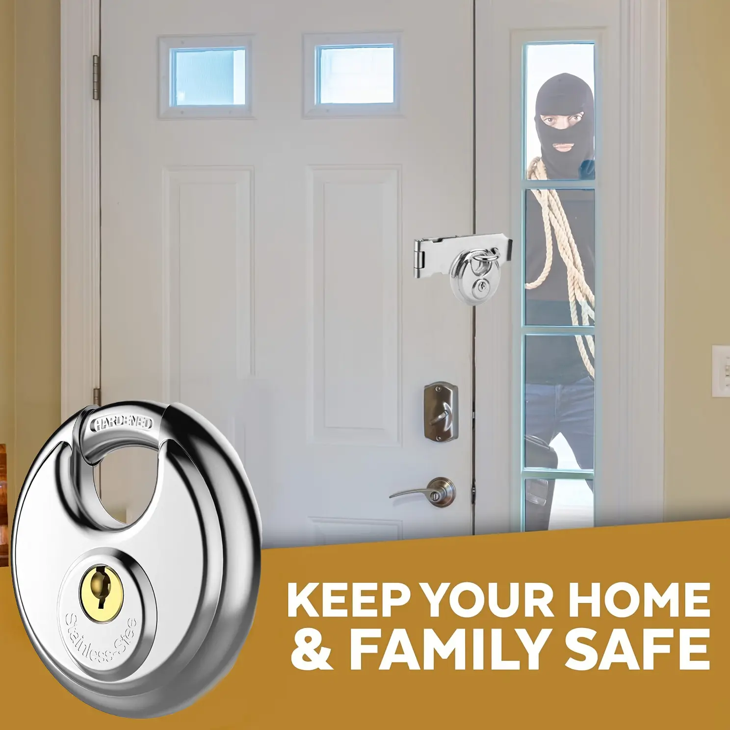 304 Stainless Steel Circular Padlock – Anti-Knock, Anti-Theft, Rust-Proof With All-Copper Lock Core, Polished Finish
