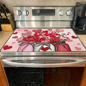 JOYFINITY 1pc Stove Cover Protector, Valentine's Day, Love Hearts And Roses In Jars Pattern For Stove Cover Protector, 28.4*20.5in Easy To Clean For Kitchen, Washing Machine, Dryer, Stovetop Panel Protector