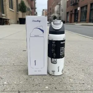 Owala Sn0o-py white-Gray Cute Water Bottle – Insulated, No Leak, Built-in Straw