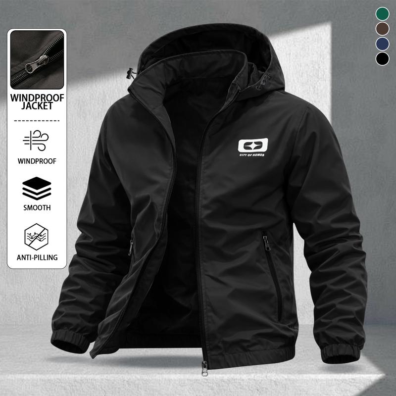 Men's multi-color small label hooded windproof jacket, light and wear-resistant fabric, zipper pocket, street function wind, daily going out on the street, commuter fit, casual versatile jacket jacket
