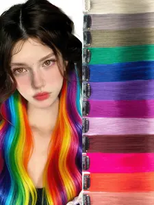 Colorful Clip-In Hair Extensions for Women, Daily Christmas Halloween Holiday Fashion Wig Caps, Long Straight Synthetic Fiber