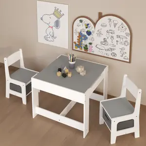 Kids Table and Chair Set, 3 in 1 Wooden Activity Table with Storage Drawer for Toddlers Drawing, Reading, Crafts, 2 in 1 Detachable Tabletop Table Set for Nursery, Playroom