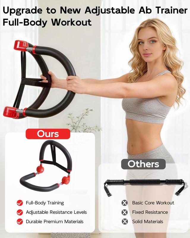 HOPHORSE Ab Machine, Core & Sit Up Exercise Equipment for Home Gym, Ab Workout Equipment for Stomach Workout, Resistance Bands, 4 Resistance Levels, Adjustable, Automatic Rebound, Ab Trainer Machine