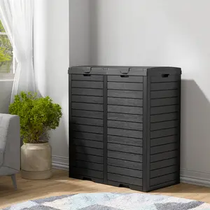 RIWENGO 62 Gallon Outdoor Trash Can Waterproof Garbage Can with Tiered Lid and Drip Tray Resin Outside Trash Bin for Patio Backyard Deck