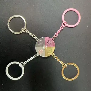 Magnetic Sun Moon Star Cloud Keychain 4-Piece Set Colorful Puzzle Matching Friendship Family Couple Keyring Gift for Teens Adults