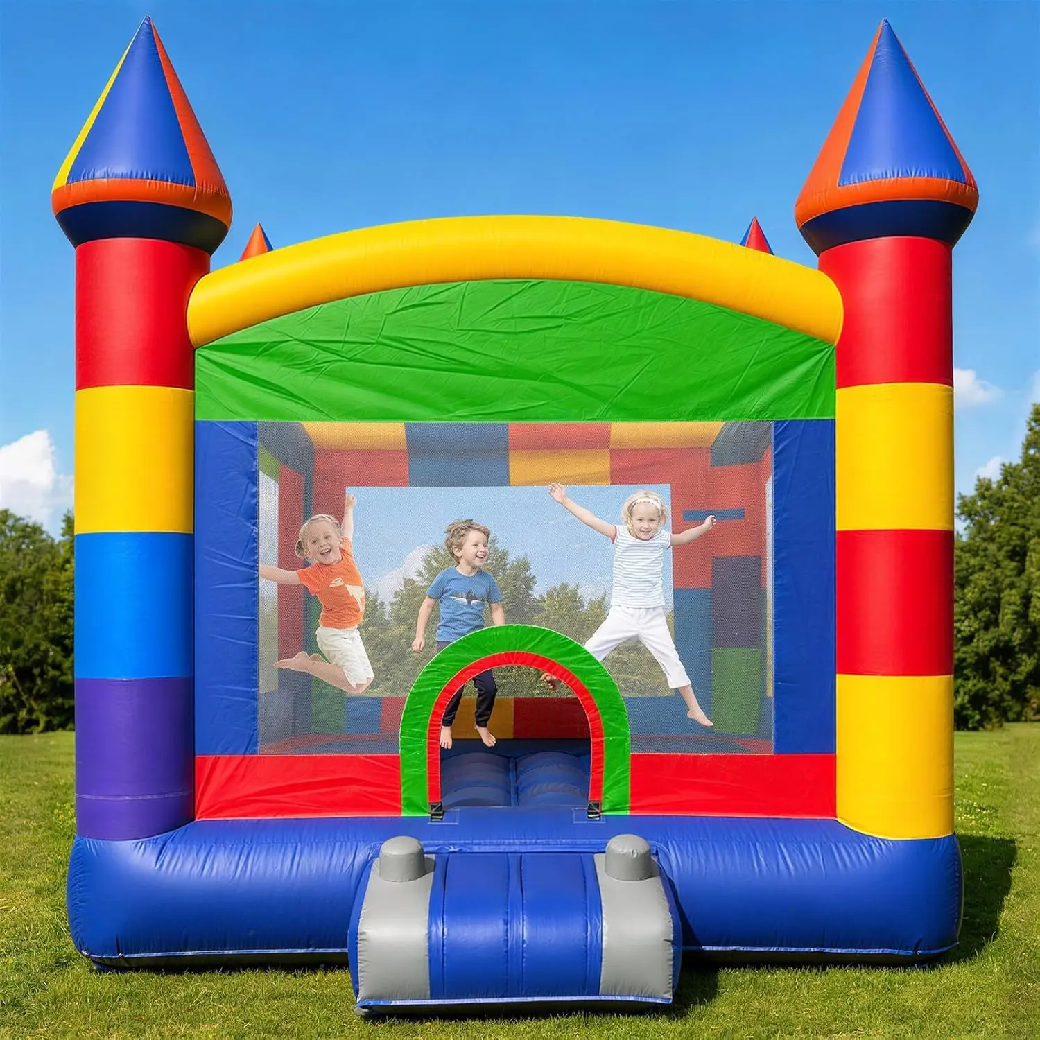 13'x12.5' Commercial Inflatable Bounce House, PVC Inflatable Bouncy Castle with Blower & Basketball Hoop, Outdoor Bounce House, Giant Jumper for Parties, Events & Rentals