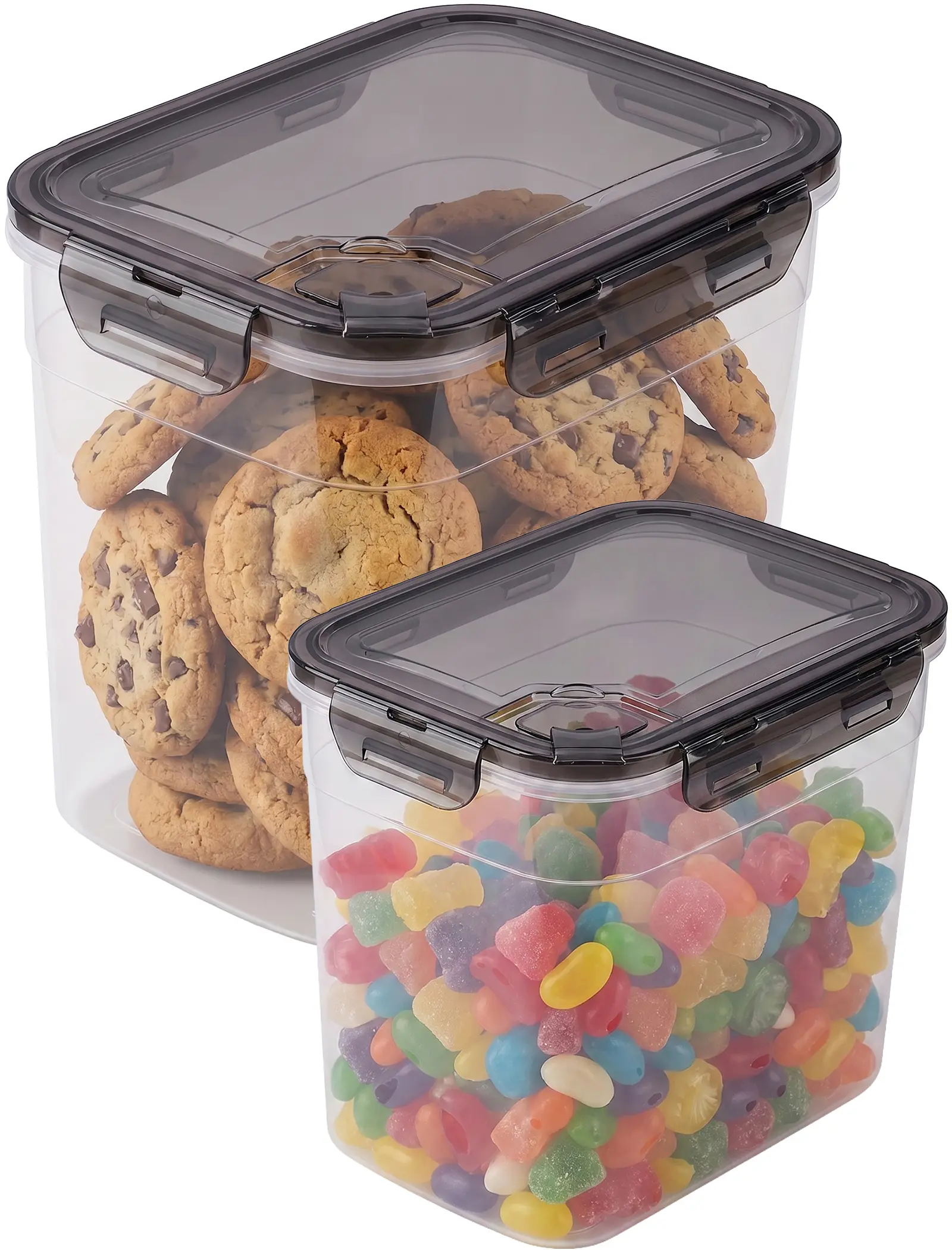 NiHome 2-Piece Large-Size Airtight Food Storage Containers Set, BPA-Free Plastic Cookie Jars with Secure Lids, 1Gal & 0.66Gal Wide-Mouth Stackable Jars for Kitchen Pantry (Stores Cookies, Candy, Nuts)