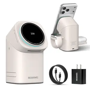 RESSONIC Three in One Wireless Charger Fast Charging Qi2 Certified for iPhone & Samsung iWatch AirPods Magnetic Automatic Rotation Touch Pop-Up Charging Station Easy Carry