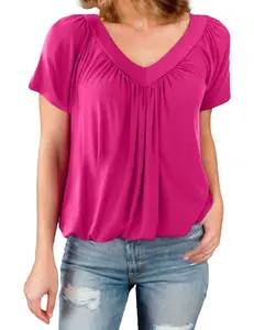 ZEAGOO DealsForYouDays Women V Neck Short Sleeve Tops Loose Fitting Summer Tshirts Flutter Sleeve Casual Tops Trendy Dressy Shirts Pink XXL