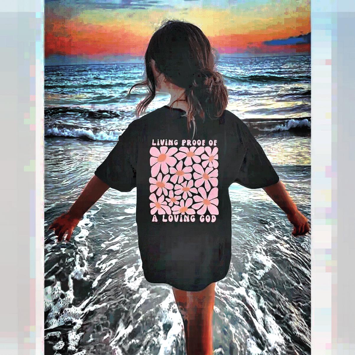 1-Pack Tween Girl's Casual Floral Print Short Sleeve T-Shirt - Living Proof Of God's Love Design Comfy Summer Top For Y Soft Feel Tee