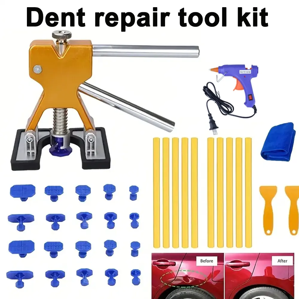 35pcs Dent Puller Kit, Adjustable Golden Dent Remover Tools, Paintless Dent Repair Kit Dent Lifter Puller For Car Large & Small Ding Hail Dent Removal(US plug), Auto Repair Tools, Auto Body Tools
