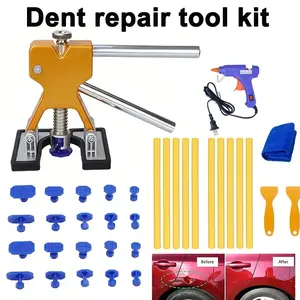 35pcs Dent Puller Kit, Adjustable Golden Dent Remover Tools, Paintless Dent Repair Kit Dent Lifter Puller For Car Large & Small Ding Hail Dent Removal(US plug), Auto Repair Tools